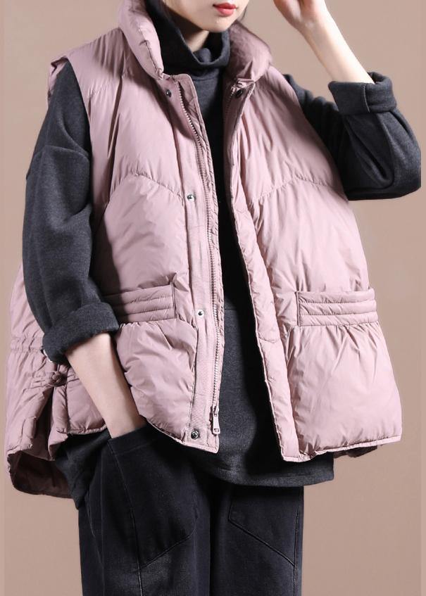 WW | Pink Down Coat Winter Loose Fit Women's Parka Stand-Up Collar Zipper Jackets