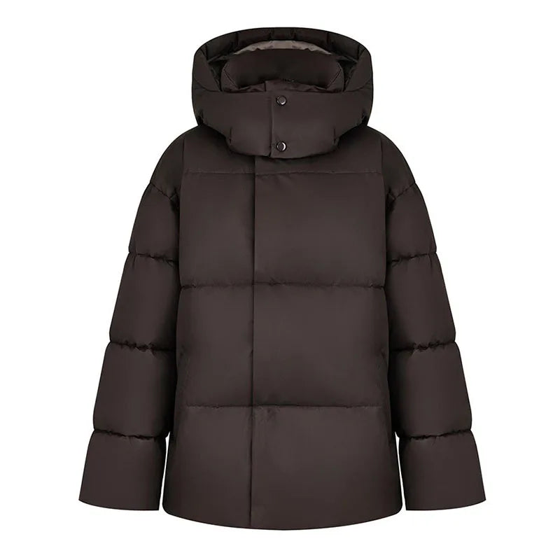 WW | Warme Lange Damen Winterjacke aus Baumwolle mit Kapuze und Stehkragen