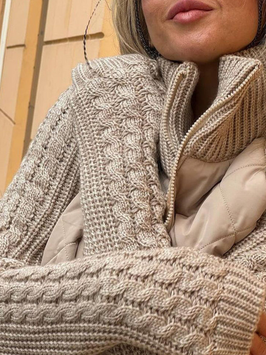 WW | Damen Strick-Winterjacke mit Reißverschluss und gestepptem Vorderteil