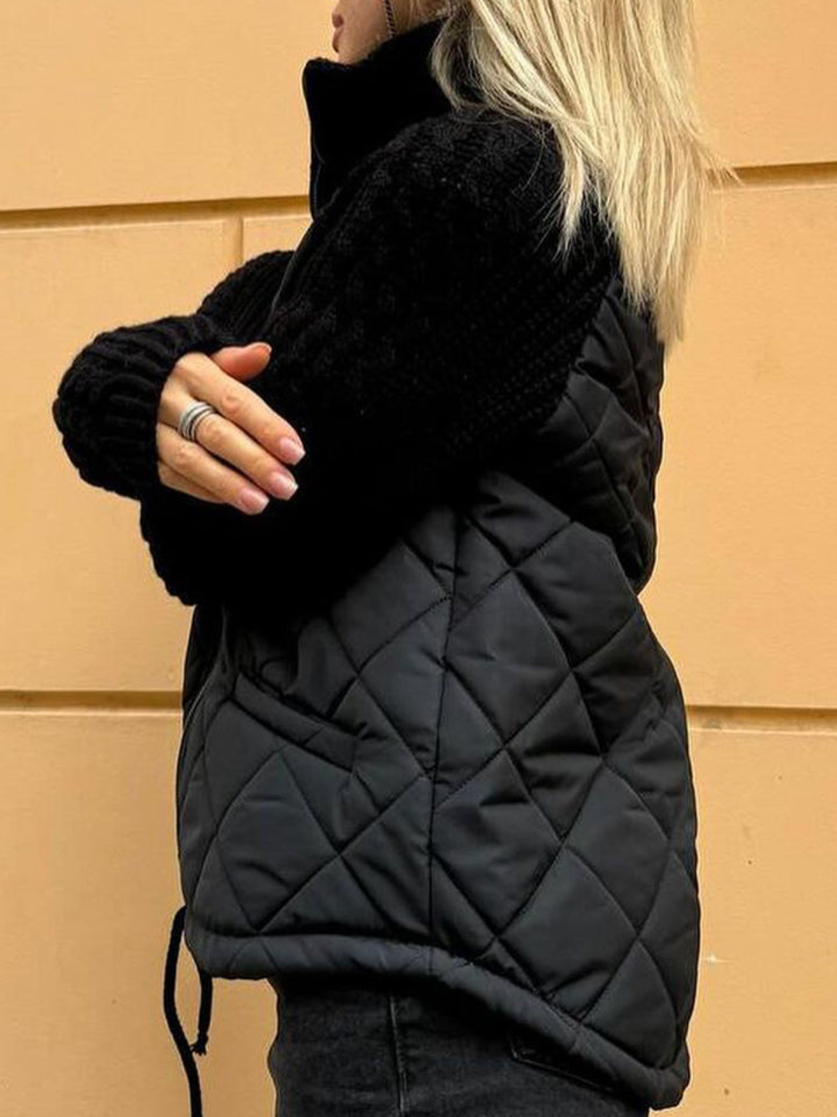 WW | Damen Strick-Winterjacke mit Reißverschluss und gestepptem Vorderteil