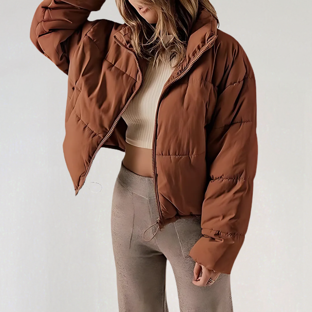 WW | Damen Warme Pufferjacke mit Reißverschluss und Hohem Kragen