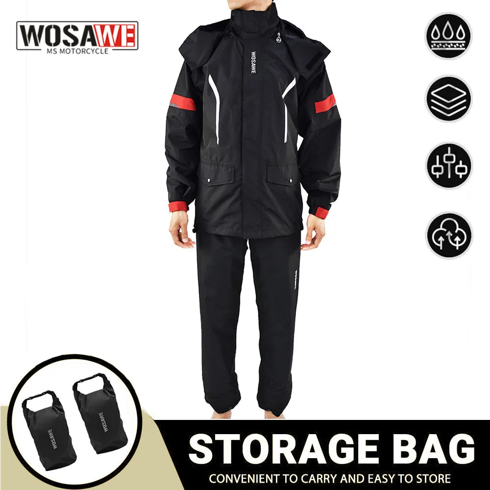 WW | Men's Waterproof Motorcycle Rain Jacket - Reflective Black/Green S-2XL