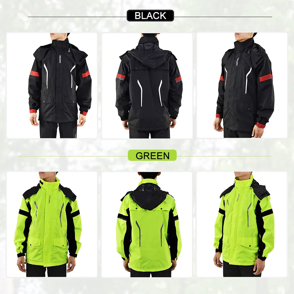 WW | Men's Waterproof Motorcycle Rain Jacket - Reflective Black/Green S-2XL