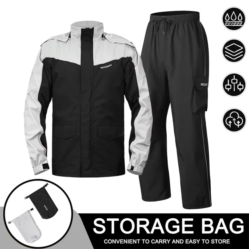 WW | Men's Waterproof Motorcycle Rain Jacket - Reflective Black/Green S-2XL