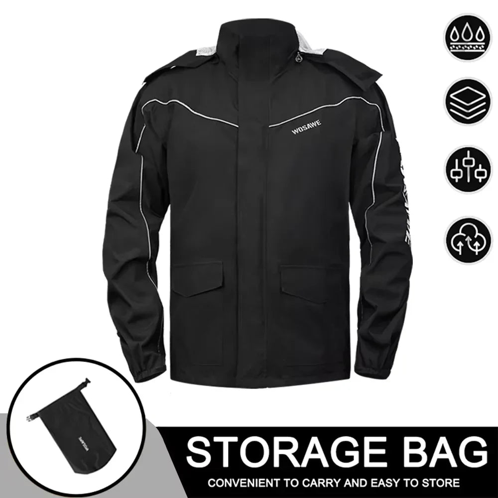 WW | Men's Waterproof Motorcycle Rain Jacket - Reflective Black/Green S-2XL