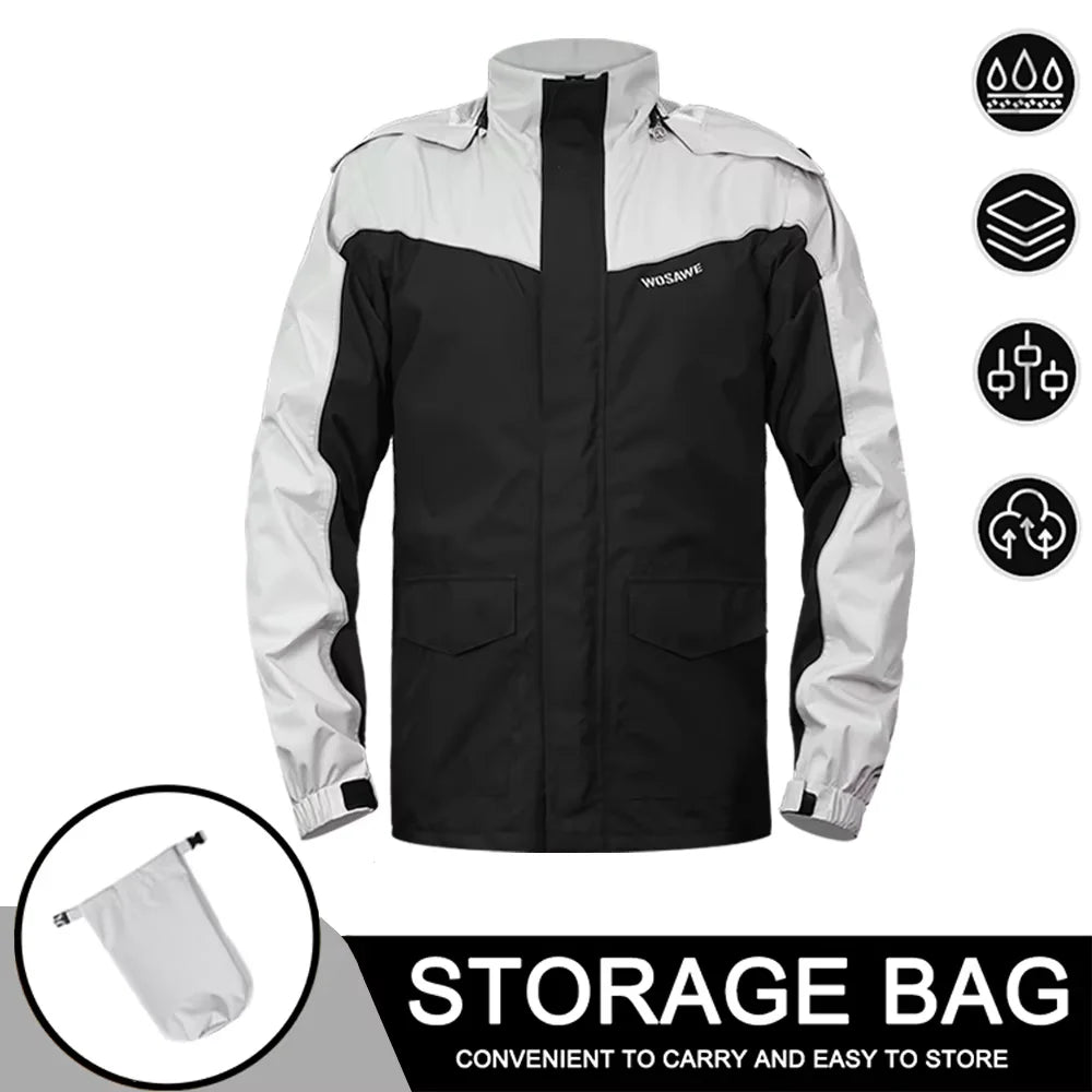WW | Men's Waterproof Motorcycle Rain Jacket - Reflective Black/Green S-2XL