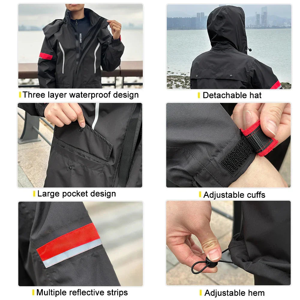 WW | Men's Waterproof Motorcycle Rain Jacket - Reflective Black/Green S-2XL