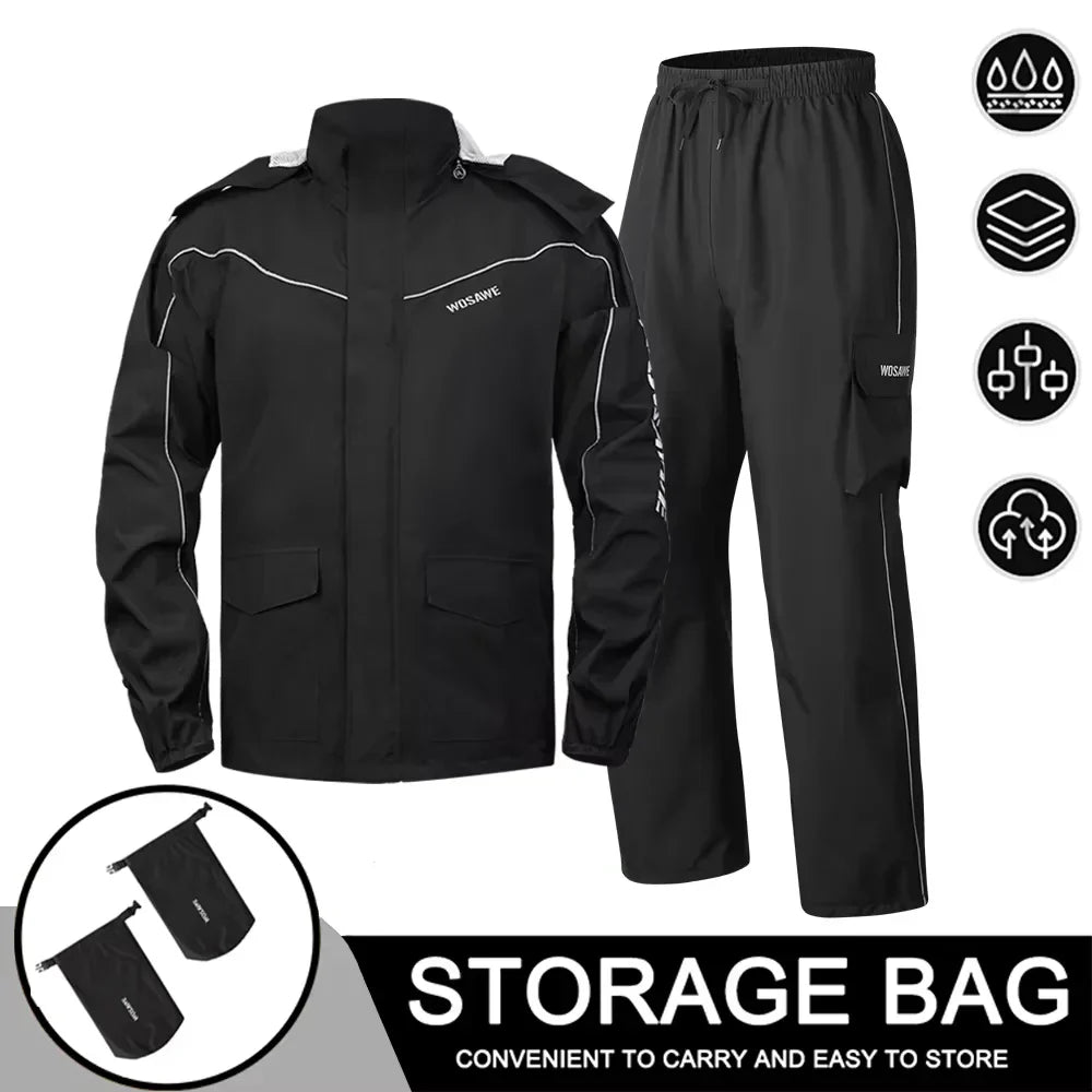 WW | Men's Waterproof Motorcycle Rain Jacket - Reflective Black/Green S-2XL