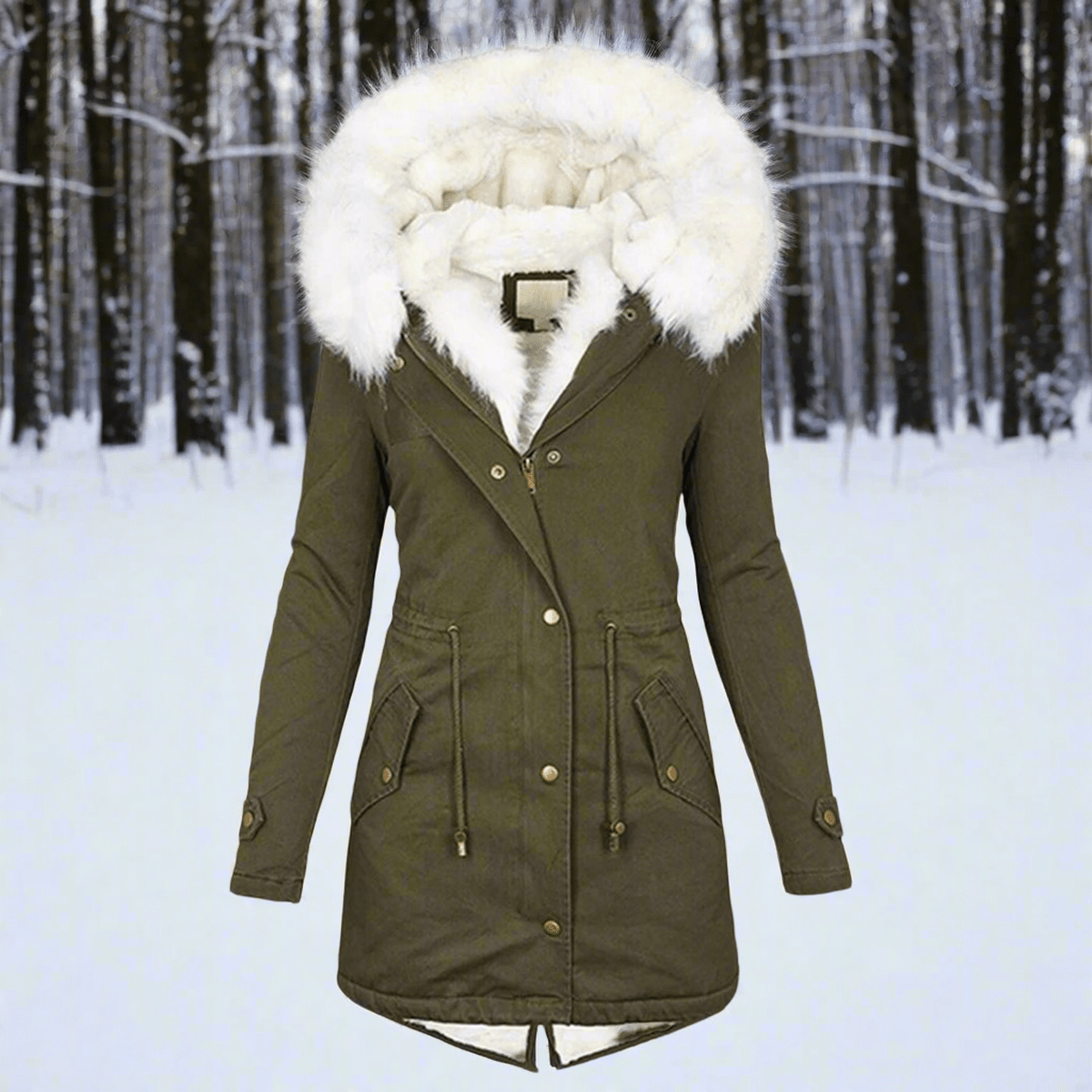 WW | Water-Repellent Long Parka Jacket with Faux Fur Hood