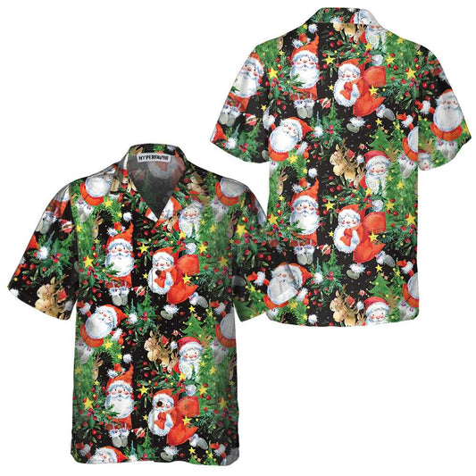 WW | Aquarell Santa Muster Hawaiian Shirt, Lustiges Weihnachtsmann Shirt, Geschenk Für Weihnachten
