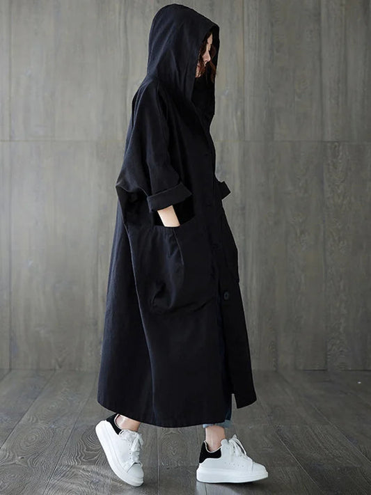 WW | Plus Size Long Raincoat with Hood for Women