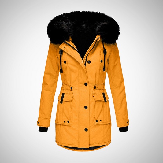 WW | Damen Wasserdichte Gepolsterte Winterjacke mit Kapuze und Pelzbesatz