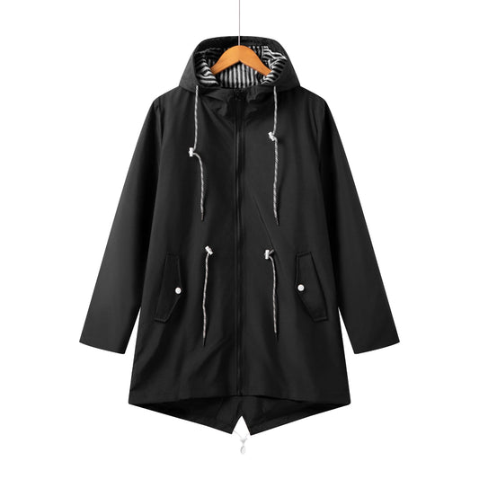 WW | Damen Lange Wasserdichte Jacke mit Kapuze