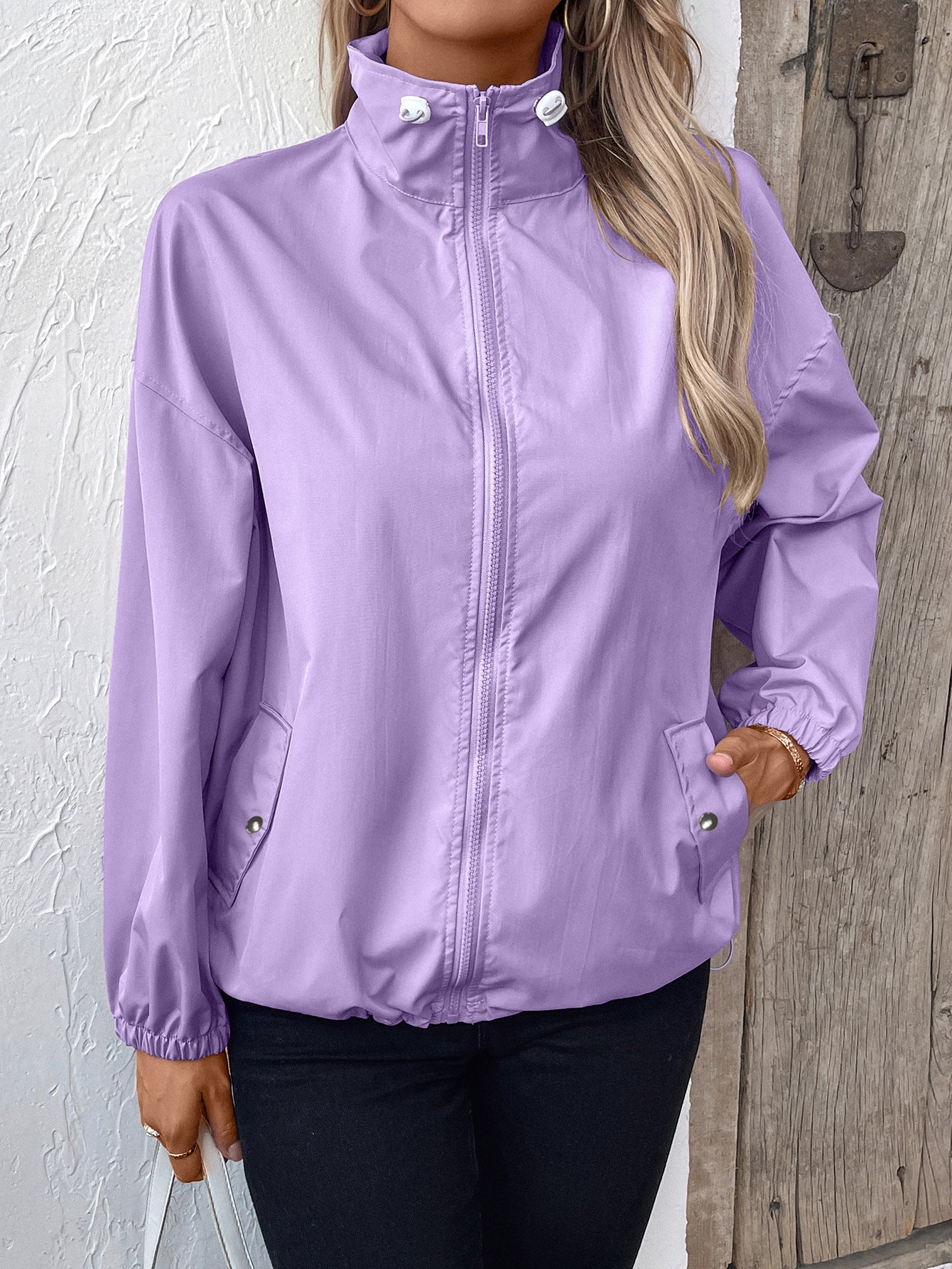 WW | Damen Wasserdichte Regenjacke mit Reißverschluss und Hohem Kragen