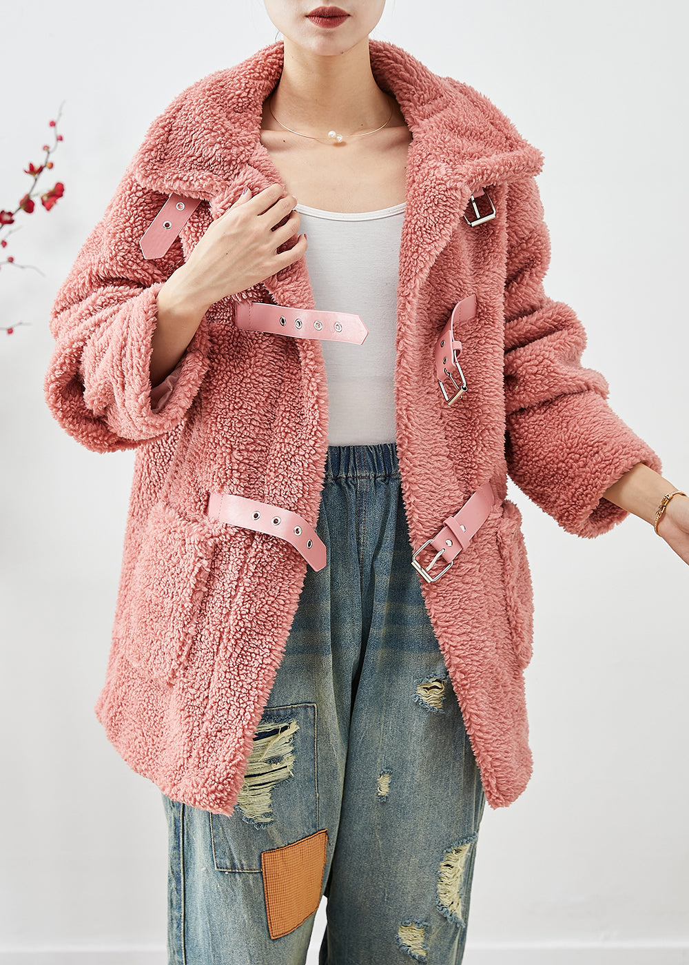 WW | Rote dicke Kunstpelz-Fleece-Mäntel Übergroß Winter