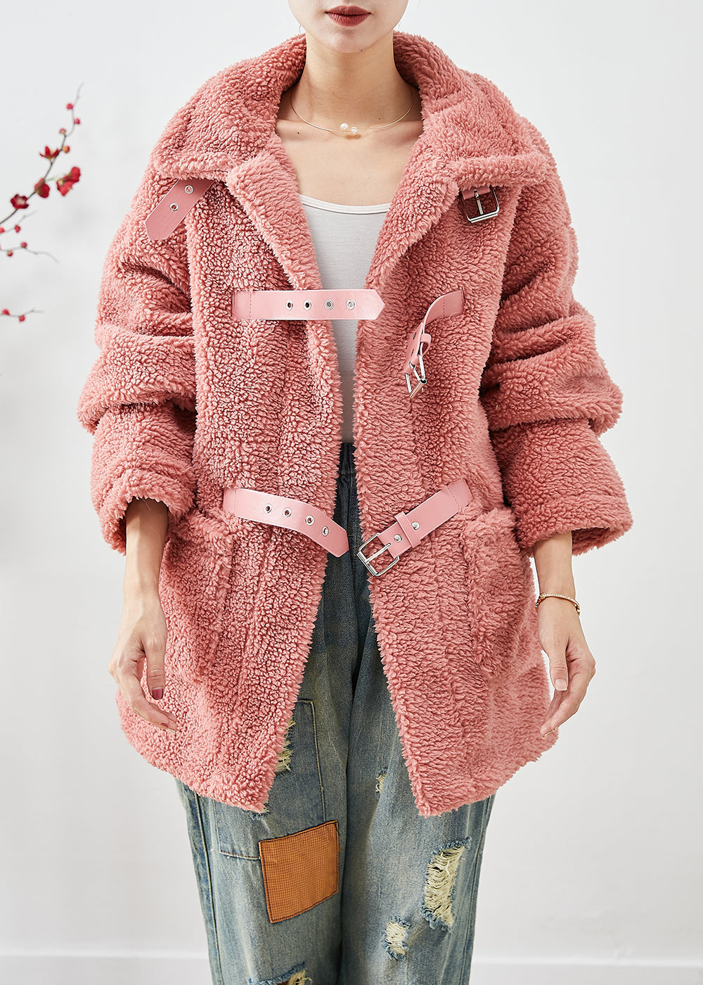 WW | Rote dicke Kunstpelz-Fleece-Mäntel Übergroß Winter