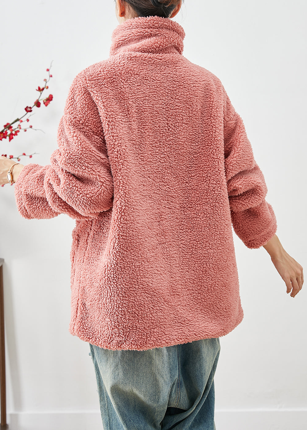 WW | Rote dicke Kunstpelz-Fleece-Mäntel Übergroß Winter