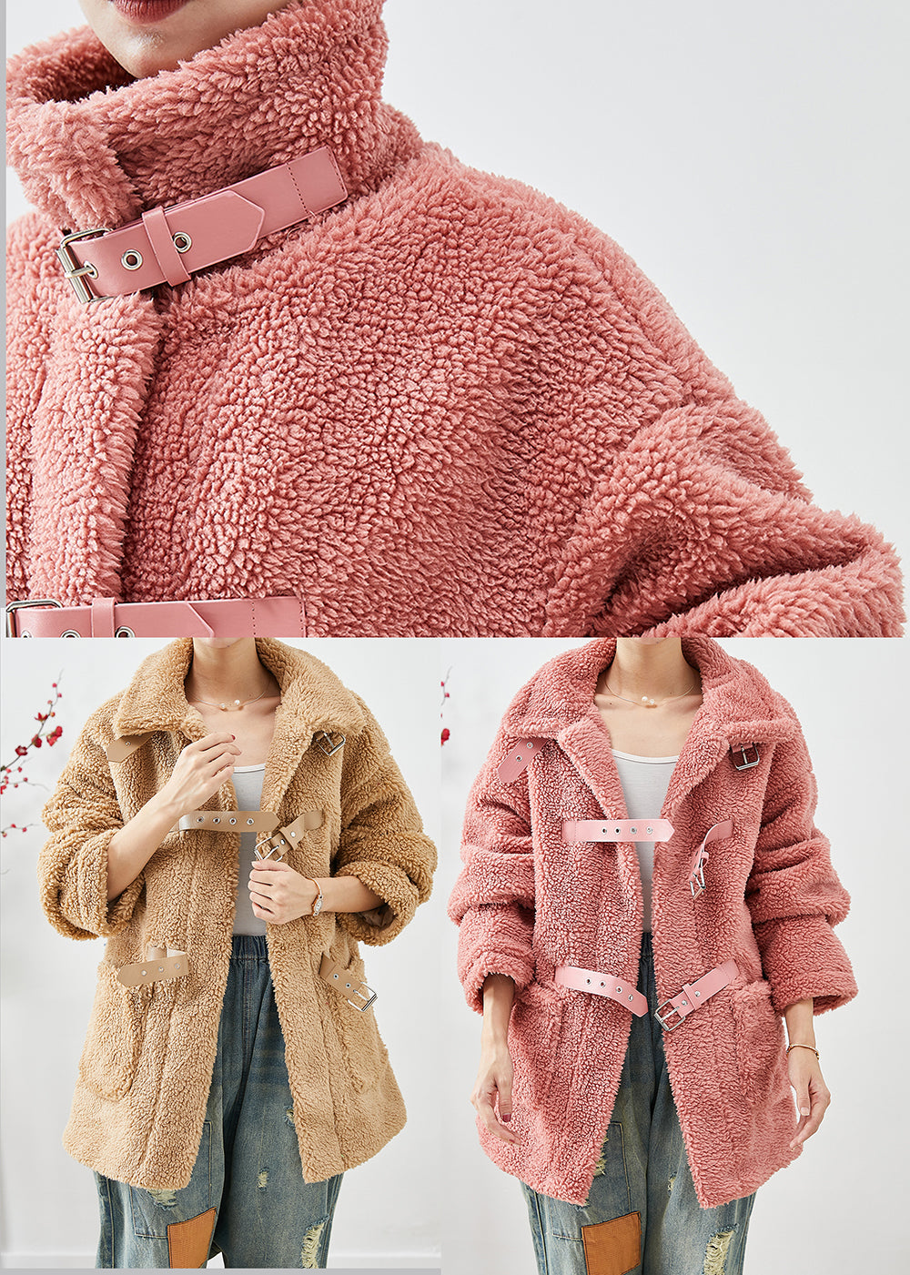 WW | Rote dicke Kunstpelz-Fleece-Mäntel Übergroß Winter