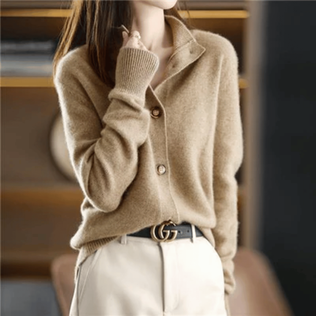 WW | Women's Cardigan with Stand-Up Collar and Modern Buttons
