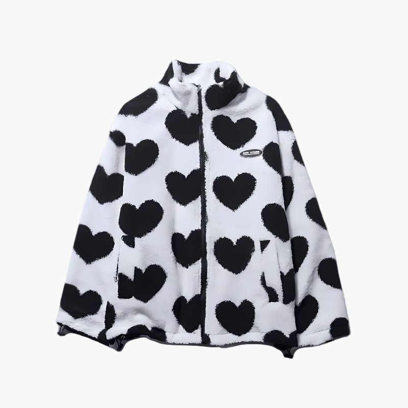 WW | Wendejacke Fleece mit Herzen - Stylische Freizeitjacke für Outdoor & Alltag