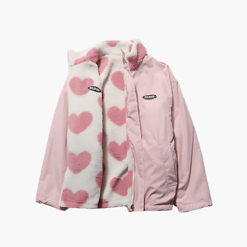 WW | Wendejacke Fleece mit Herzen - Stylische Freizeitjacke für Outdoor & Alltag