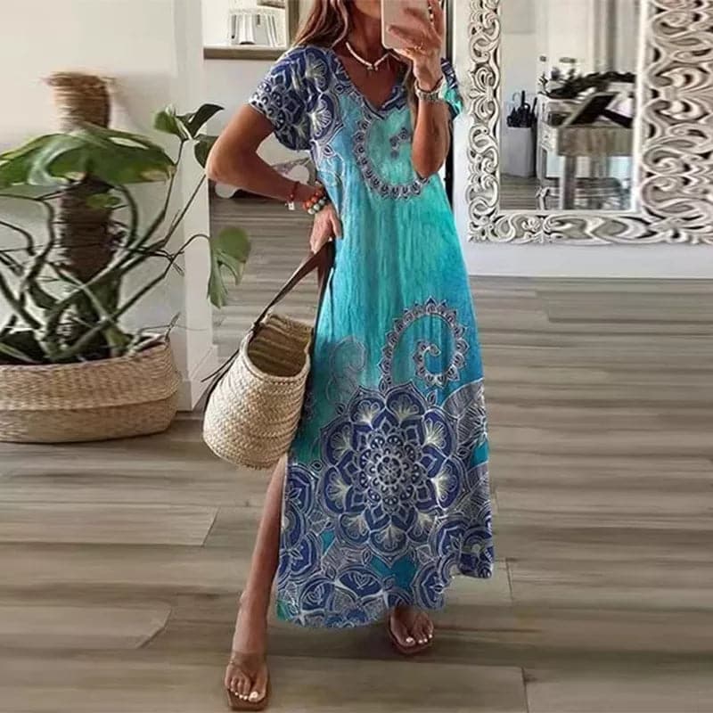 WW | Buntes Maxi-Kleid mit V-Ausschnitt