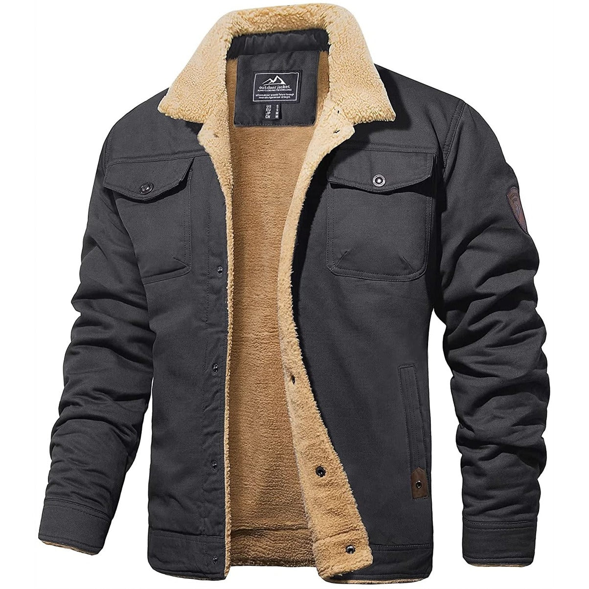 WW | Warme Sherpa-gefütterte Jacke mit Knopfverschluss für Herren
