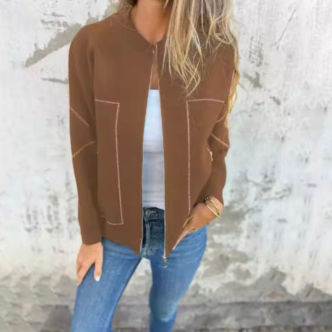 WW | Frauen Stilvolle Reißverschlussjacke Bequemer Stoff
