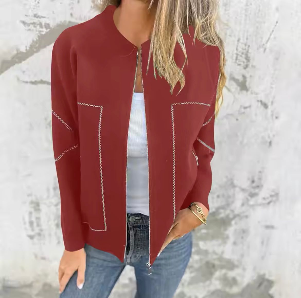WW | Frauen Stilvolle Reißverschlussjacke Bequemer Stoff