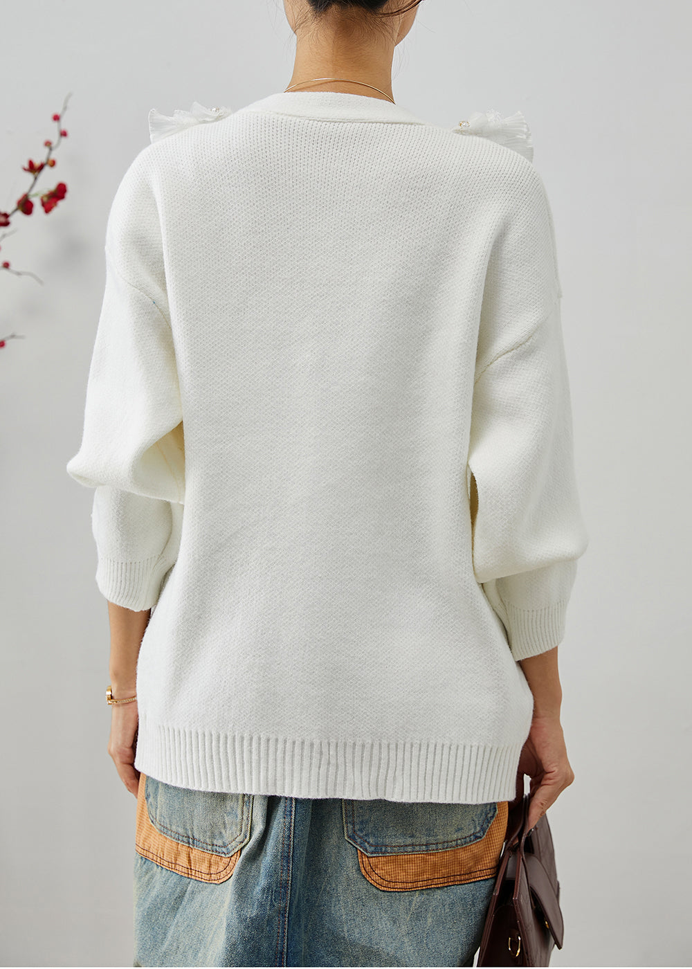 WW | Patchwork Knitted Cardigans Ruffle V-Neck