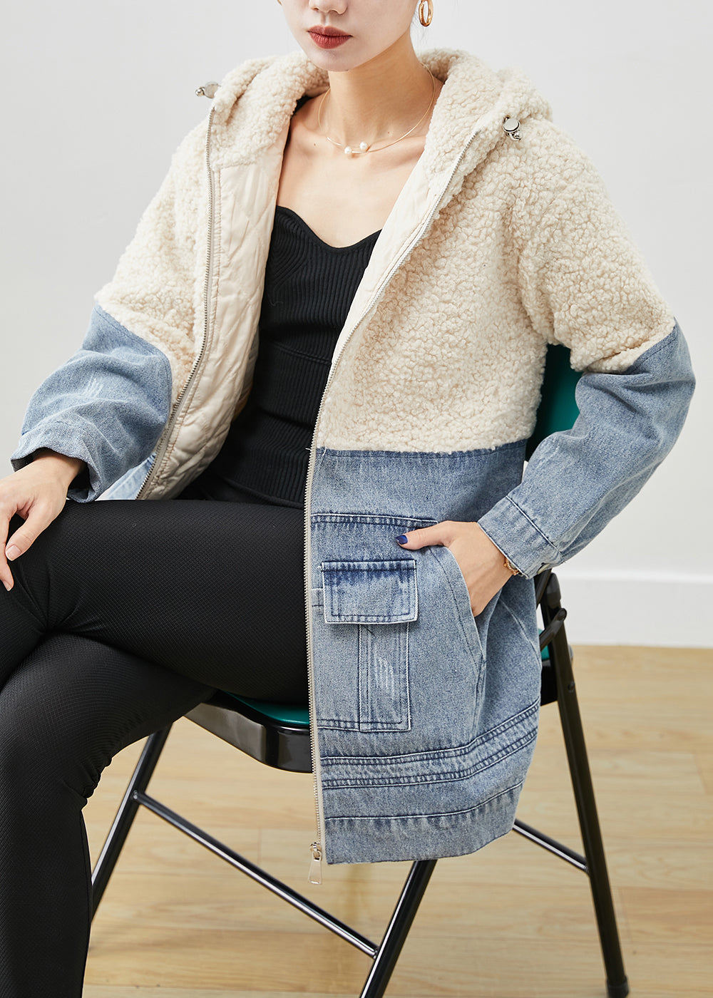 WW | Patchwork Wool Fine Cotton Filled Puffer Jackets Hooded Winter