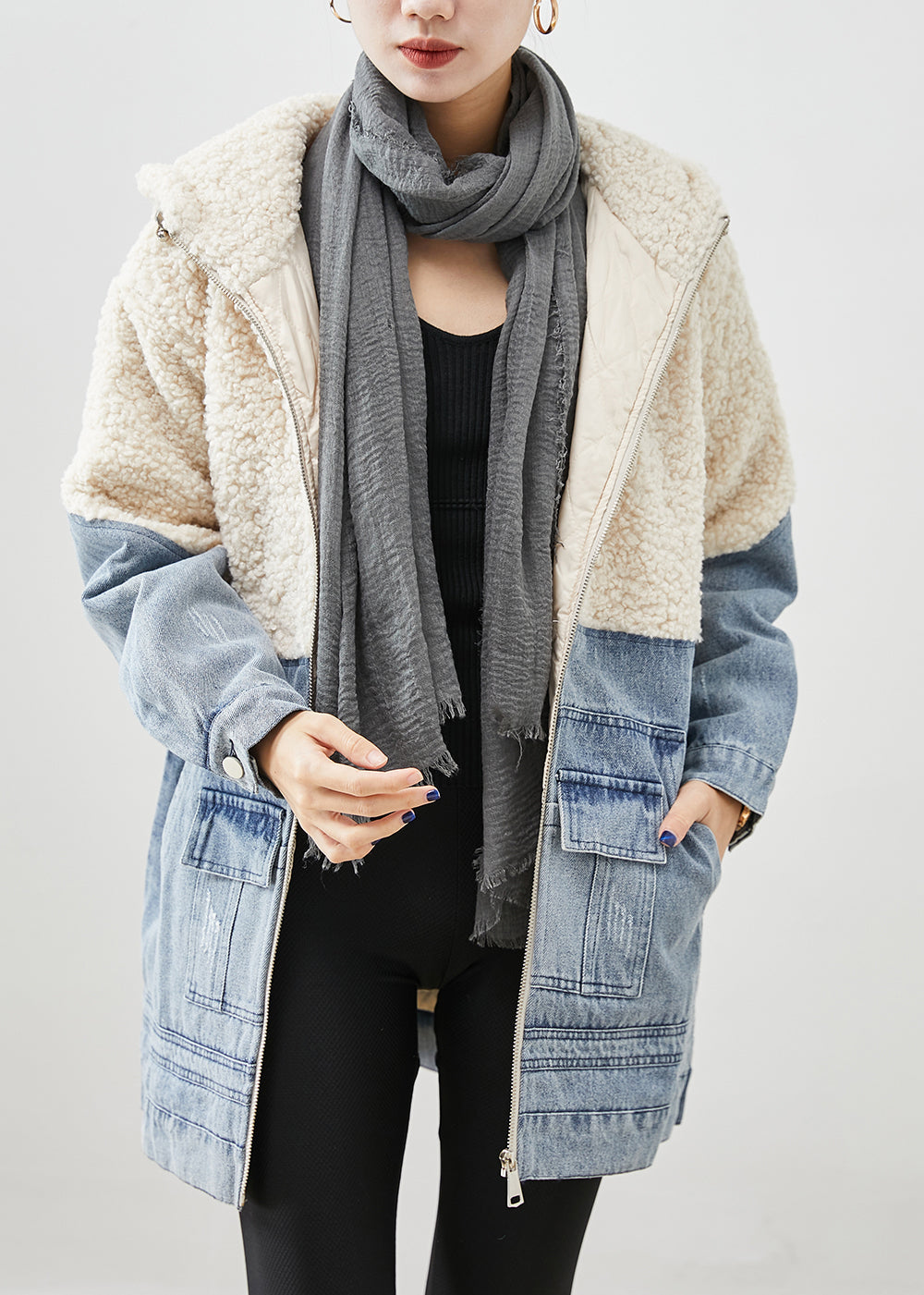 WW | Patchwork Wool Fine Cotton Filled Puffer Jackets Hooded Winter