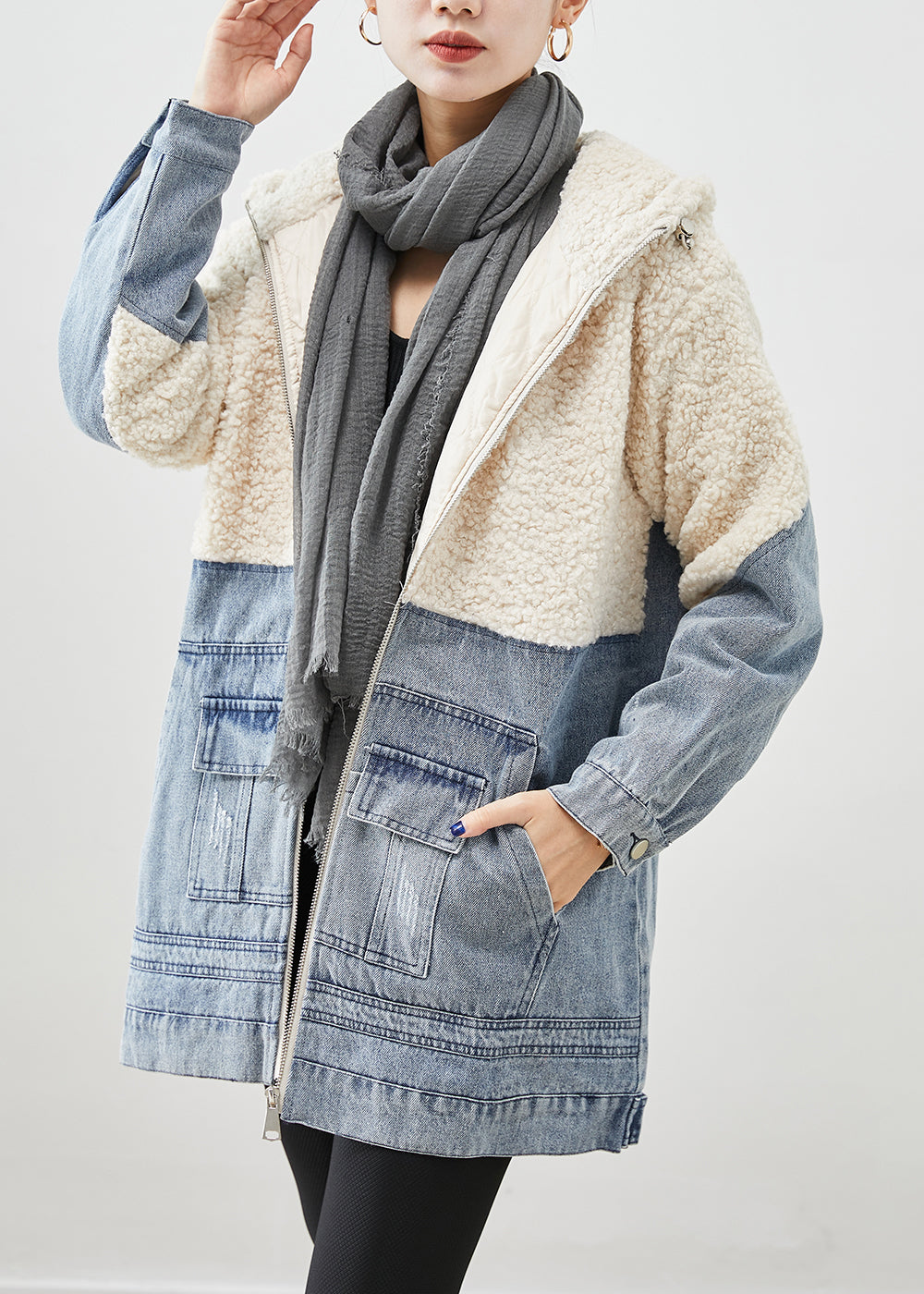 WW | Patchwork Wool Fine Cotton Filled Puffer Jackets Hooded Winter