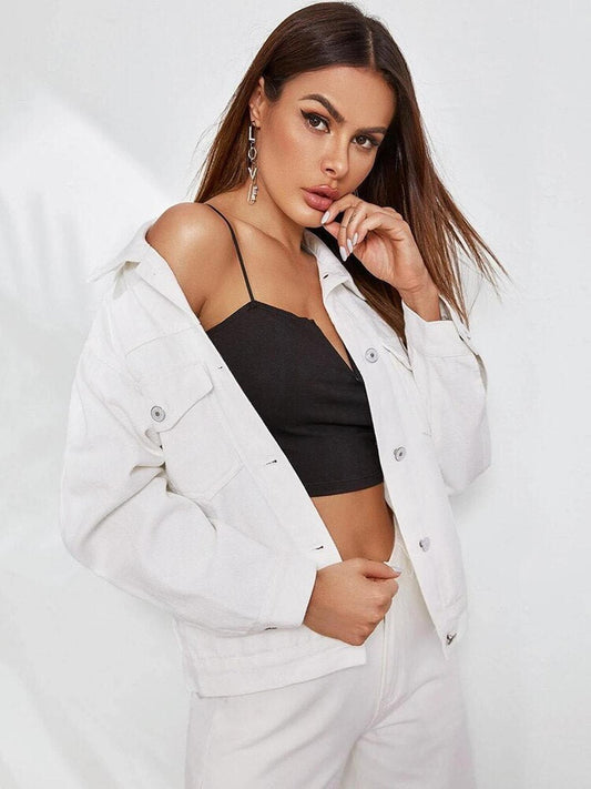 WW | Weiße Damen Frühlingsjacke mit Knopfverschluss und Taschen