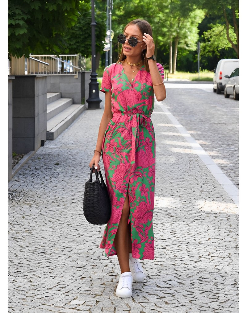 WW | Bedruckt Kurzarm Maxi Kleid Sommerkleid