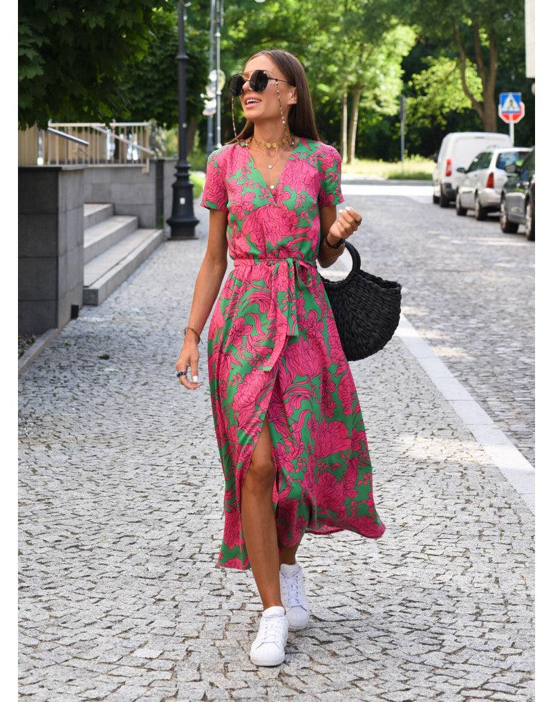 WW | Kurzarm V-Ausschnitt Sommerkleid Maxikleid