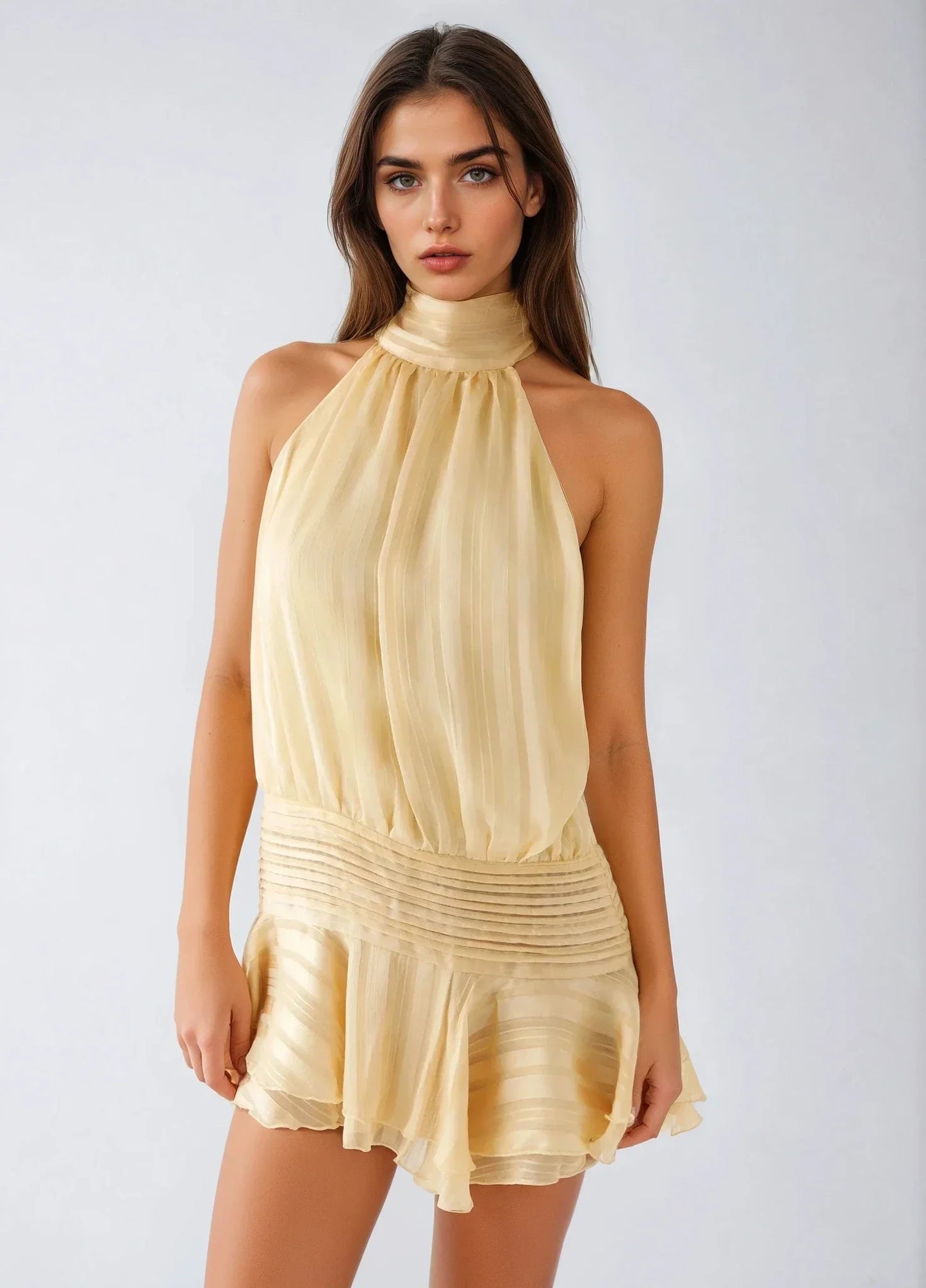 SERENELLA™ | Embellished Chiffon Mini Dress with Waist Accent
