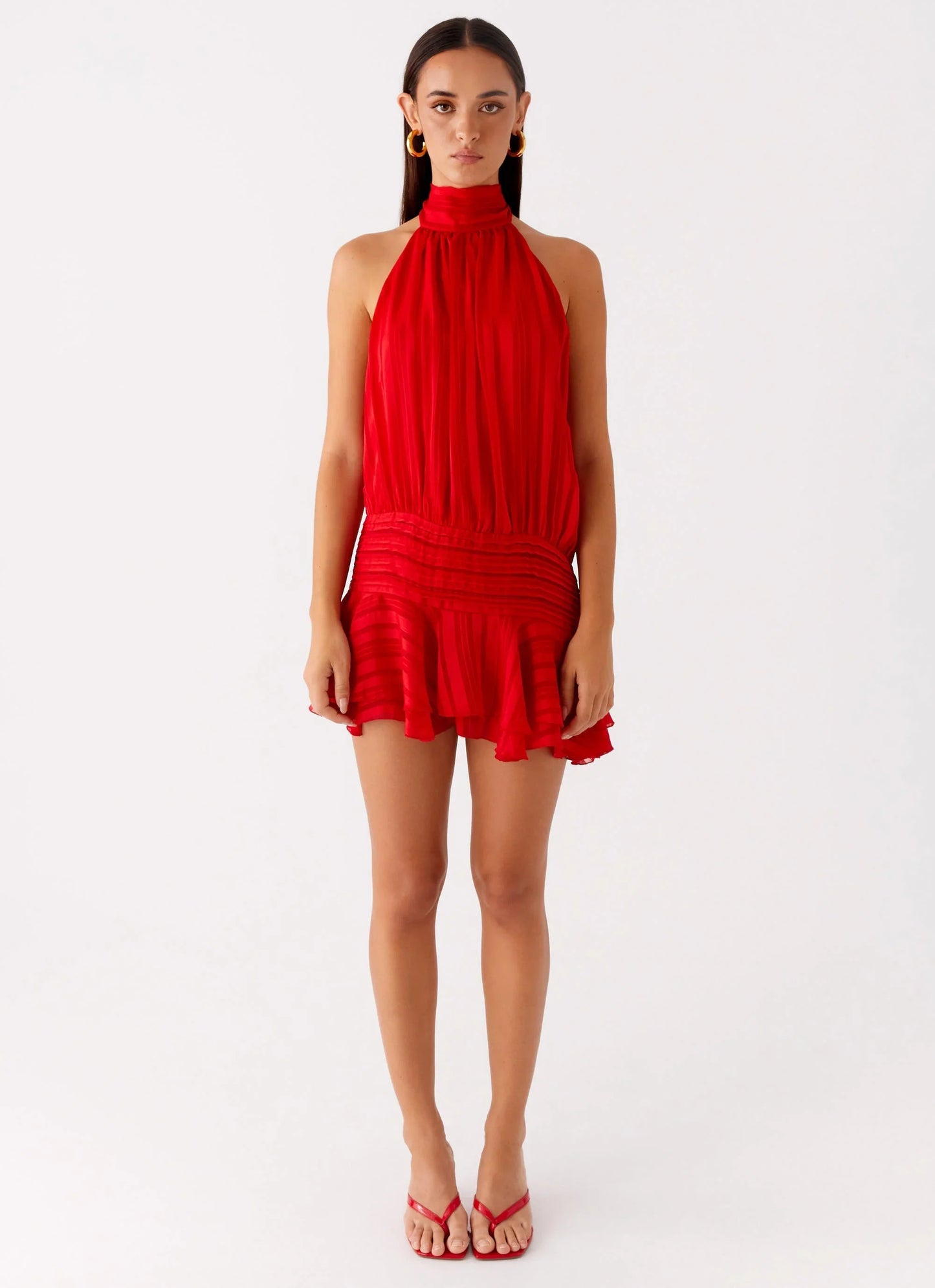 SERENELLA™ | Embellished Chiffon Mini Dress with Waist Accent