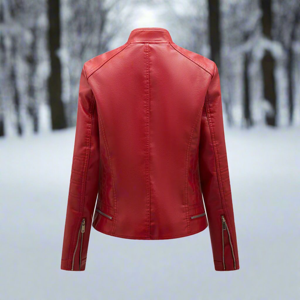 WW | Lederjacke Biker Stil Reißverschluss Stehkragen Slim Fit