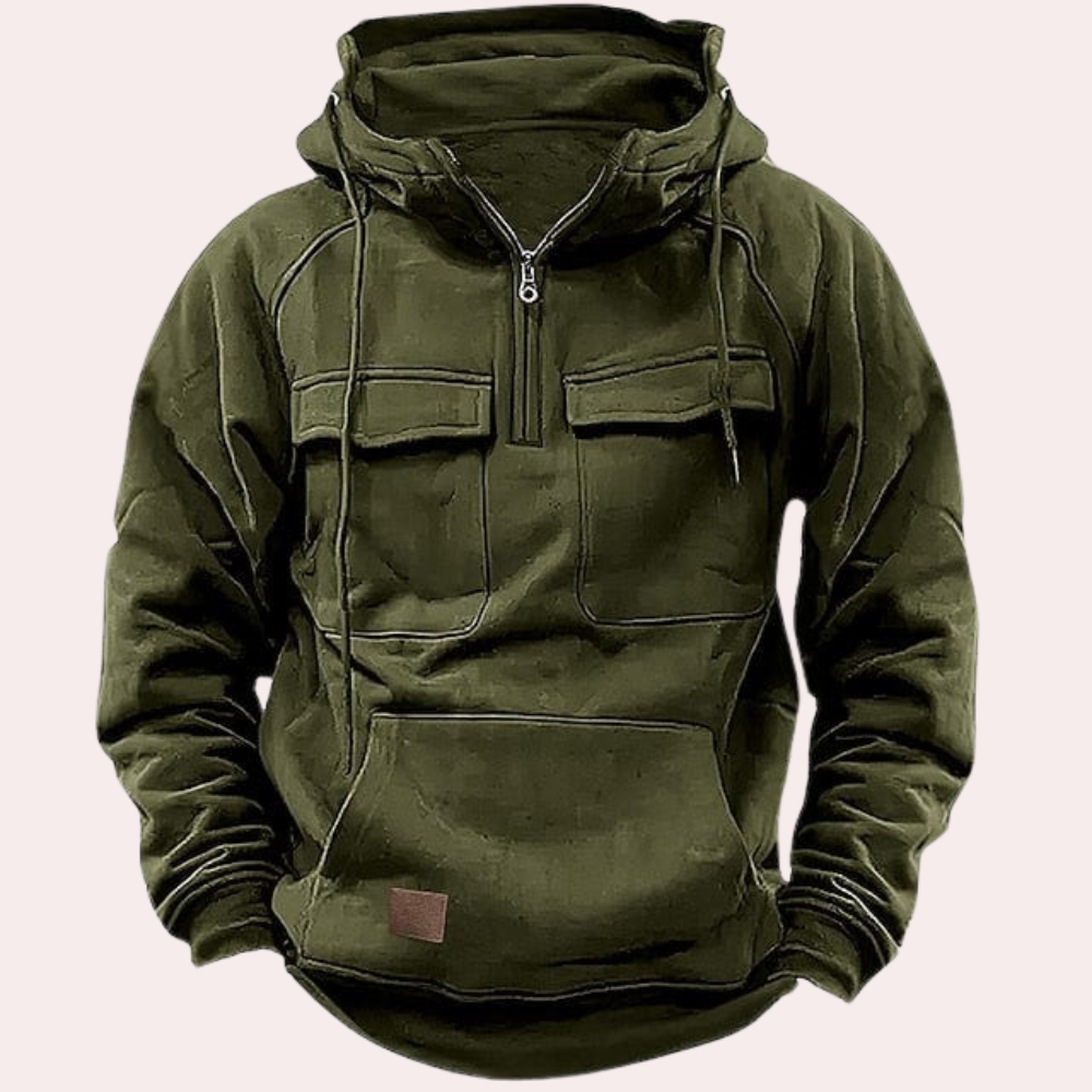 WW | Hoodie Warm Half Zip Pullover Cargo Hoodie for Men