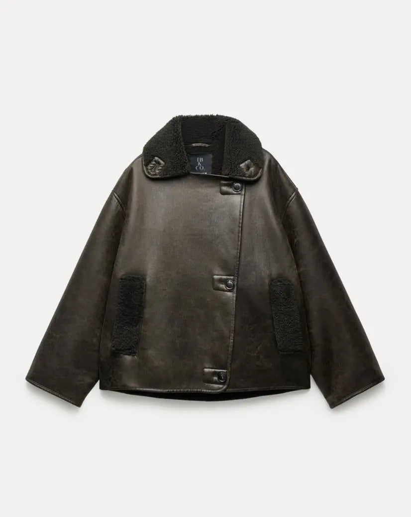 WW | Leather Jacket Teddy Lined Plus Size Fleece Leather Jacket Women's Leather Jacket
