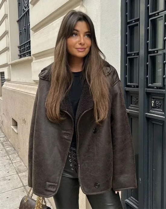 WW | Leather Jacket Teddy Lined Plus Size Fleece Leather Jacket Women's Leather Jacket