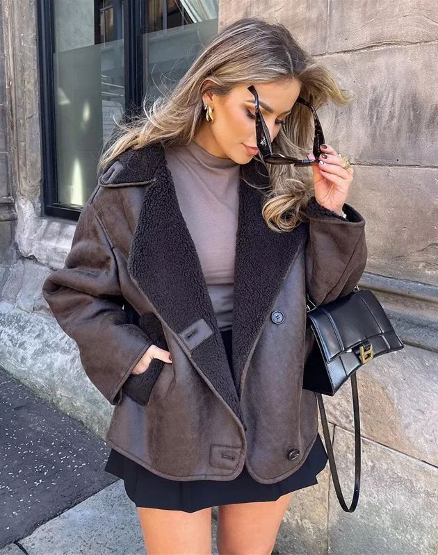 WW | Leather Jacket Teddy Lined Plus Size Fleece Leather Jacket Women's Leather Jacket