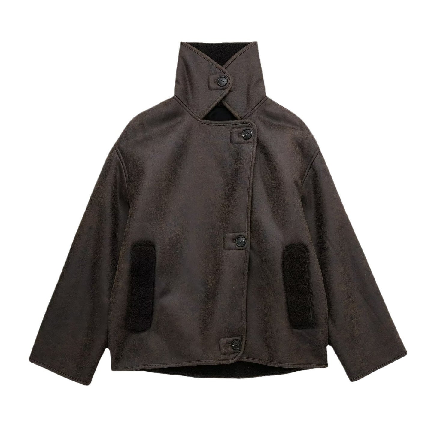 WW | Leather Jacket Teddy Lined Plus Size Fleece Leather Jacket Women's Leather Jacket