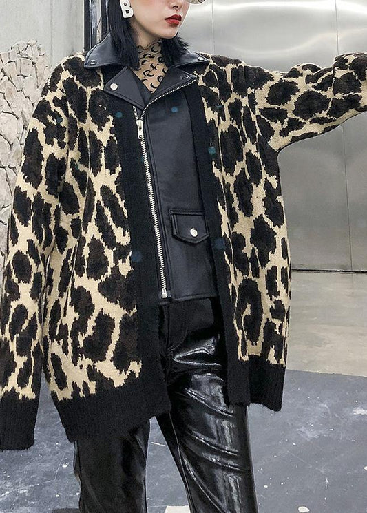 WW | Patchwork-Strick-Outwear Plus-Size-Bekleidung Leopard Falsche Zwei-Teile Strickmäntel