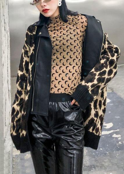 WW | Patchwork Knitwear Outerwear Plus Size Clothing Leopard Fake Two-Piece Cardigans
