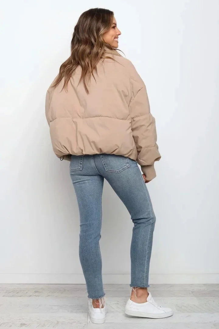 WW | Damen Casual Kurze Gepolsterte Pufferjacke mit Reißverschluss und Taschen
