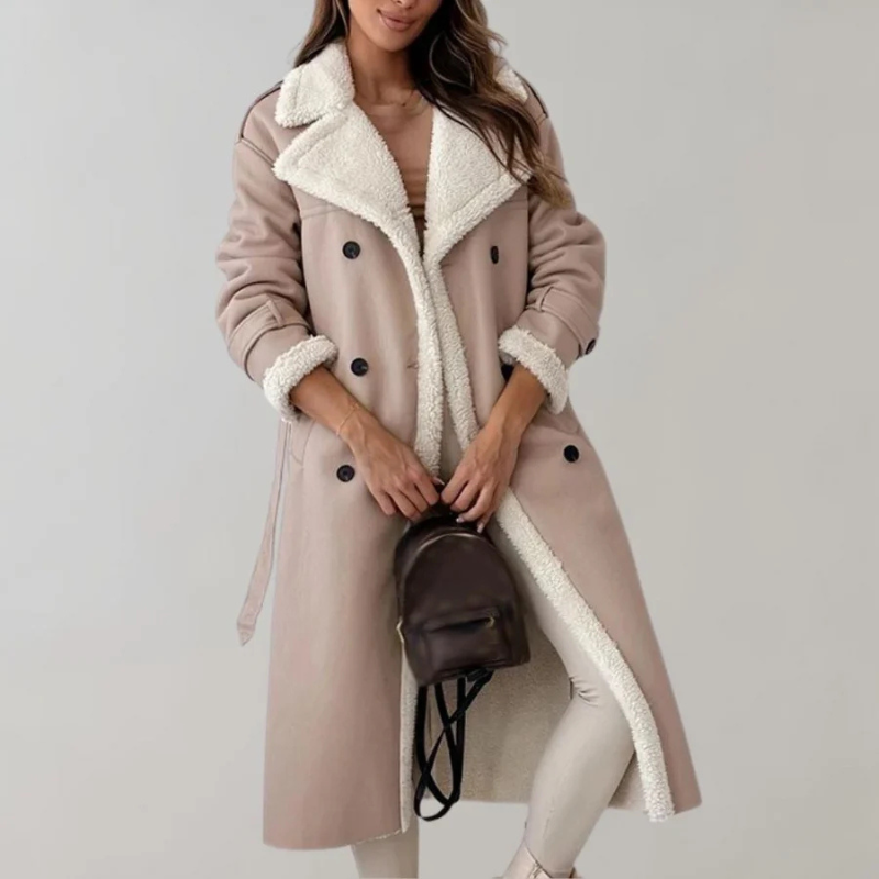 WW | Fleece Futter Doppelreihig Lange Übergangsjacke Frauen Lange Winterjacken für Damen
