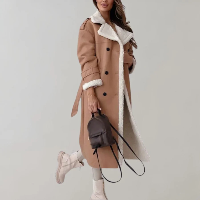 WW | Fleece Futter Doppelreihig Lange Übergangsjacke Frauen Lange Winterjacken für Damen