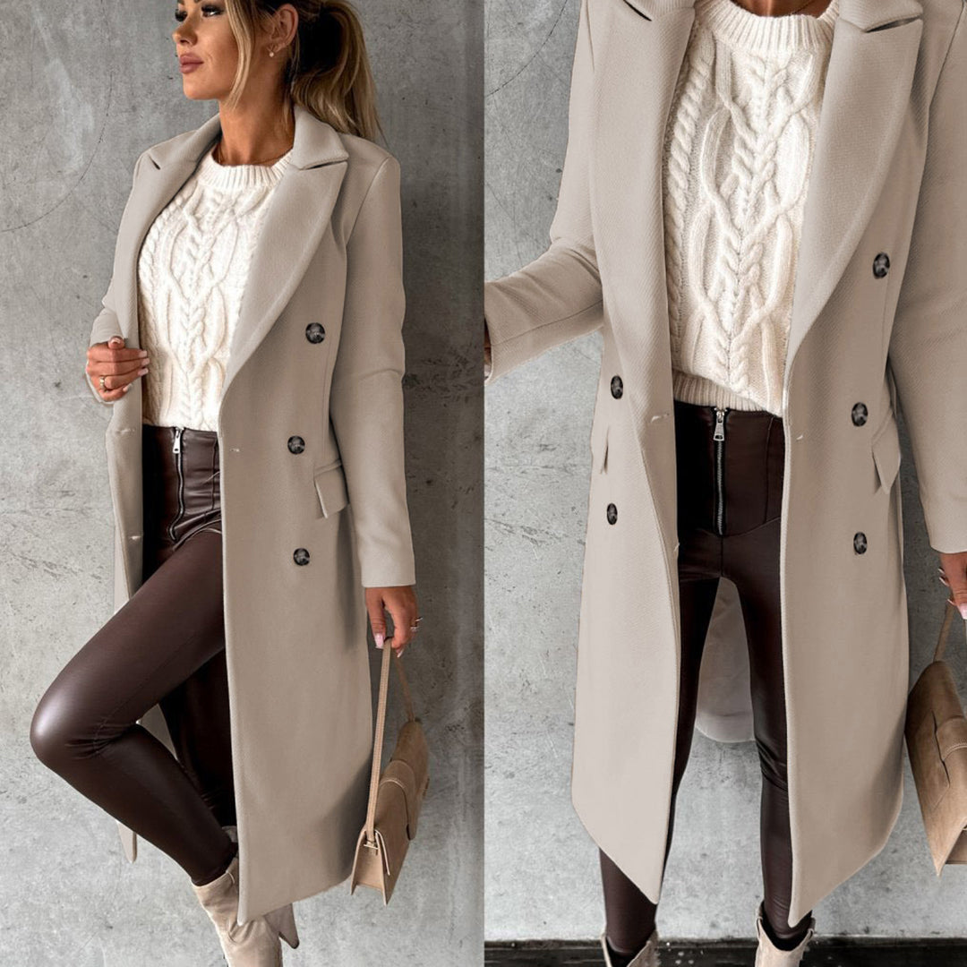 WW | Lang Knöpfe Wollmantel Damenjacke
